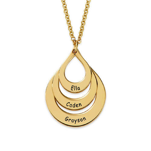 Personalized family jewelry Mother's Day engraved drop shaped 3 layers necklace custom with three names for women in gold plating
